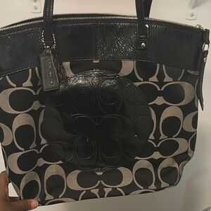 Coach Black and Tan Tote Bag with Signature Logo